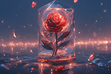 冰块冰冻的玫瑰图片