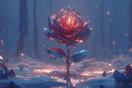 雪地中绽放的红色玫瑰图片