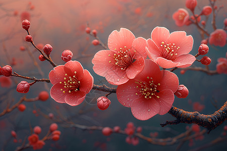 鲜红盛开的花朵图片