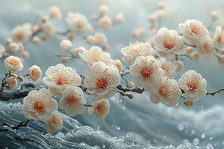 水波上的白色花朵图片