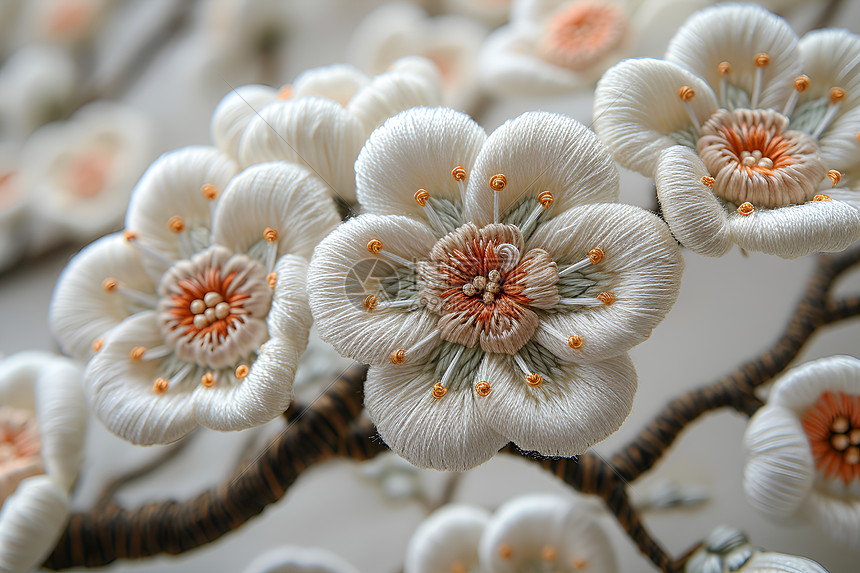刺绣的白色花朵图片