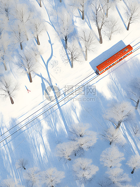 穿越雪地的红色火车图片
