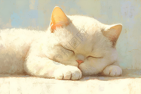 睡眠的白猫图片