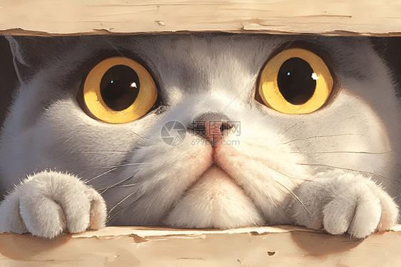 猫咪透过木盒张望图片