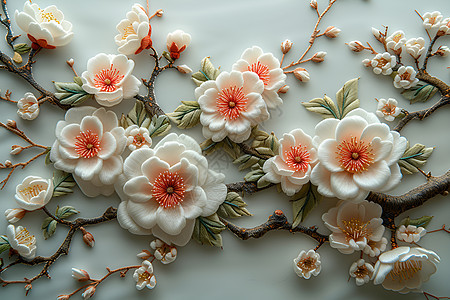 墙上的刺绣梅花背景图片