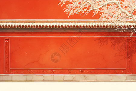 宫殿红墙上的梅花图片