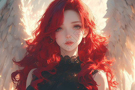 红发女子天使背景图片
