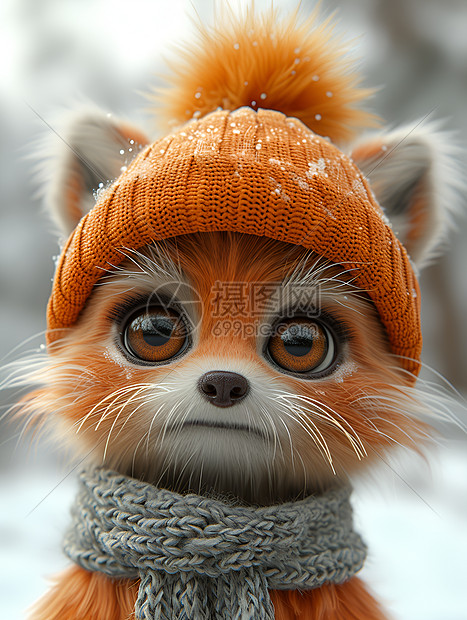 小狐狸戴帽子和围巾图片