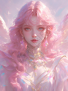 粉色长卷发的天使图片