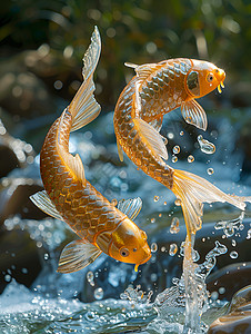 清澈的水水中闪耀的金色鲤鱼插画