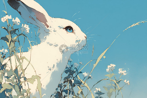 白兔戏花从图片