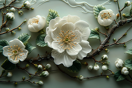 枝干上的白梅花艺术品图片