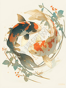 绘画的锦鲤鱼类插画背景图片