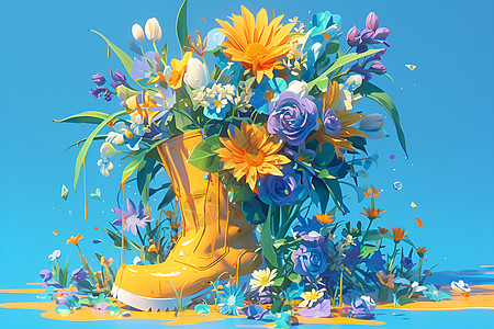 花卉装饰的泥靴背景图片
