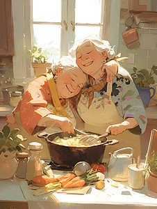 厨房里做饭的两位女性图片