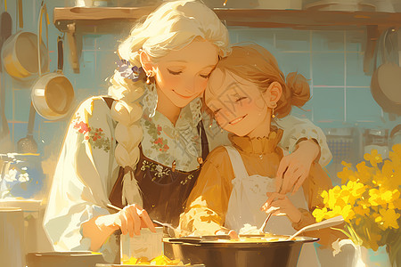 奶奶和孙女一起做饭图片