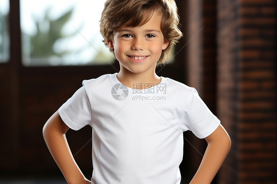 白T恤的少年自信微笑图片