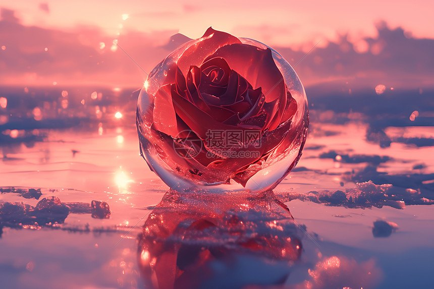 冻结的红玫瑰图片