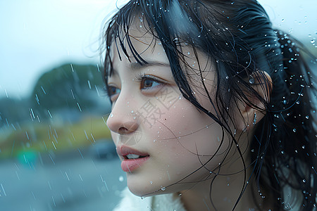 雨中的女孩图片
