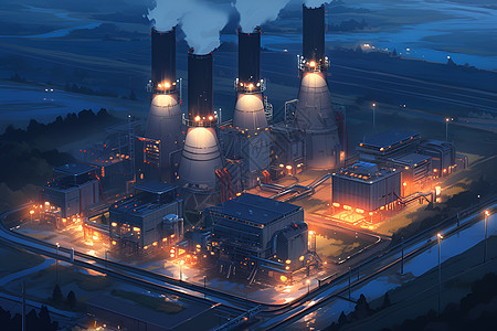 夜晚中的地热大电厂图片