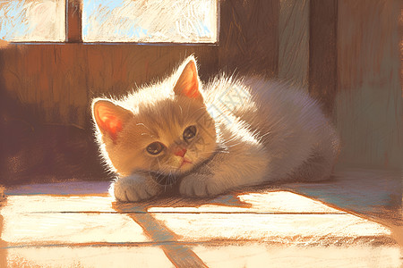 阳光照耀的猫图片