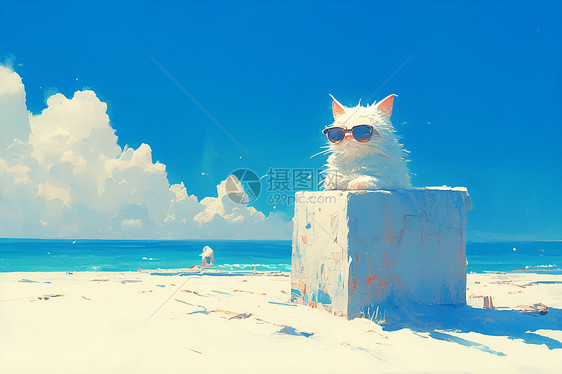 猫咪的海滩之旅图片