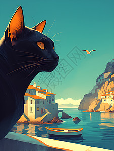 猫咪俯瞰海景图片
