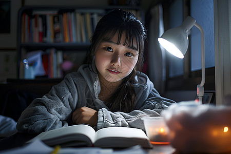 夜晚学习的女孩背景图片