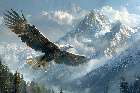 雄鹰翱翔在天空背景图片