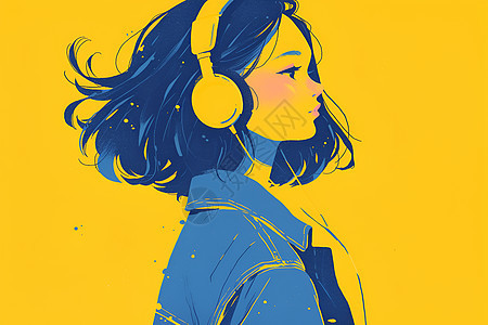 音乐少女的黄色插图图片