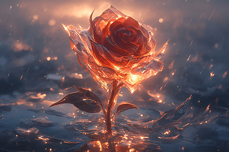 冰雕红玫瑰图片