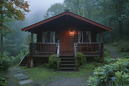 复古灯光木质小屋背景