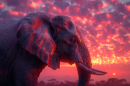 天空背景下的大象插画图片