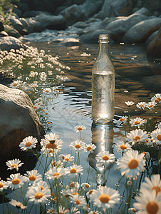 溪水中的瓶子图片