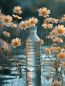 花朵和一瓶水图片