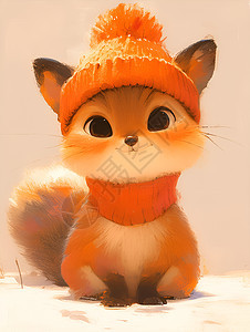小狐狸戴着橙色帽子图片