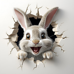 墙上冒出的可爱兔子图片