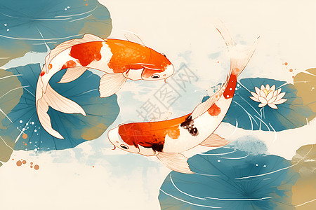 水墨画的锦鲤背景图片