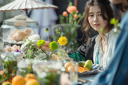 花朵和女人图片