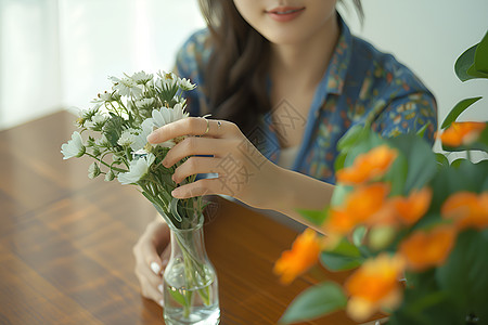 女人在插花背景图片