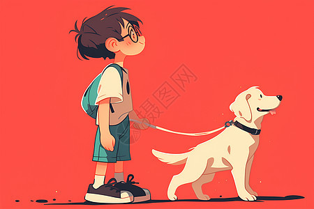 可爱的男孩和小狗图片