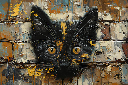 墙壁涂鸦上的猫猫头图片