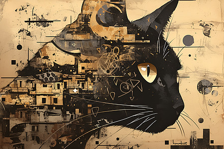 猫头艺术墙绘图片