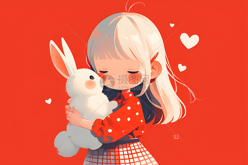 少女与小兔的邂逅图片