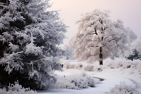 冬日白雪覆盖下的景色背景图片