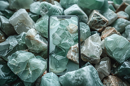 水晶立方体中的手机背景图片