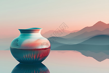 映山湖上一瓶蓝花瓷背景图片