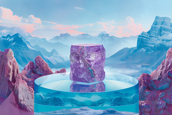 冰山世界中的紫冰魔方图片