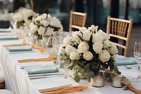 餐桌上的浪漫花束图片
