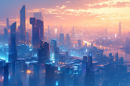 夜幕下的未来城市图片